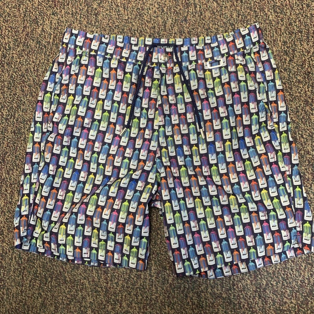 Peter Millar Men's Swim Trunks Board Shorts M AOP Spray Paint Print Beach Surf